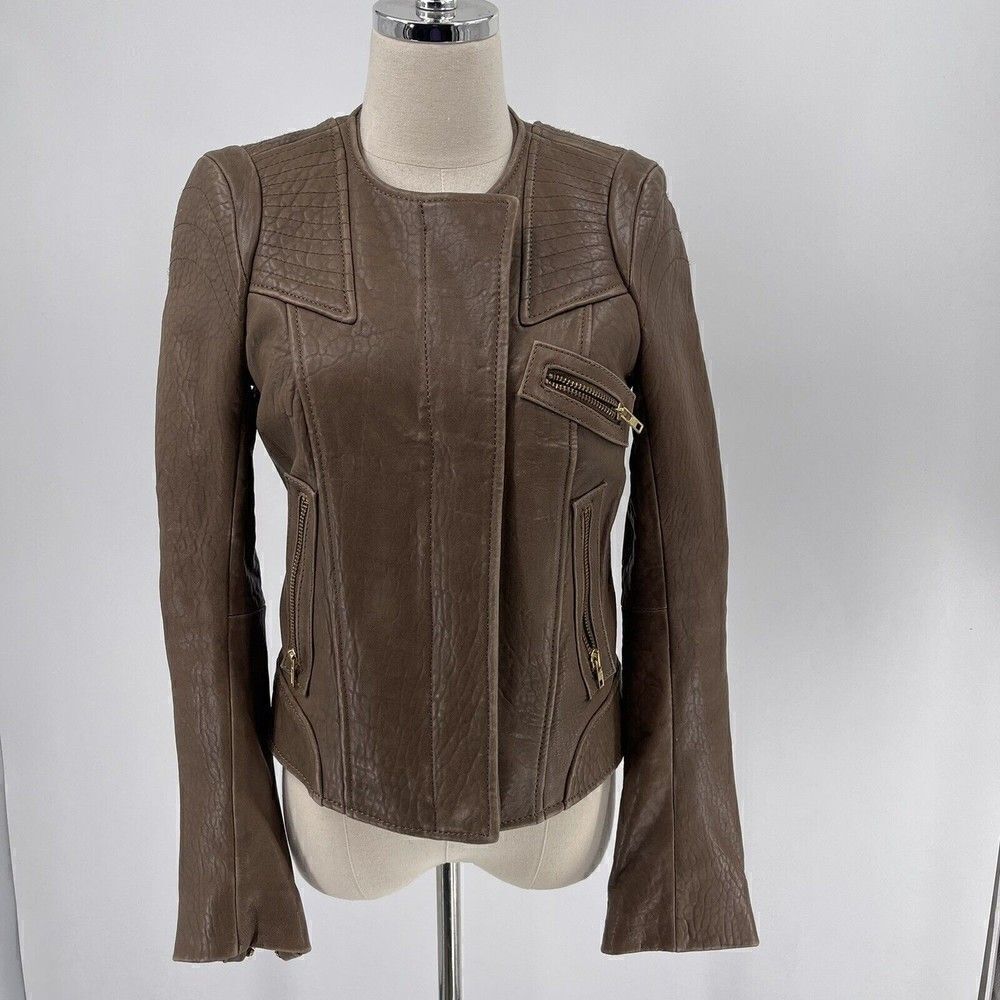 Hoss Intropia Designer LAMB LEATHER brown biker jacket EU 36 bomber